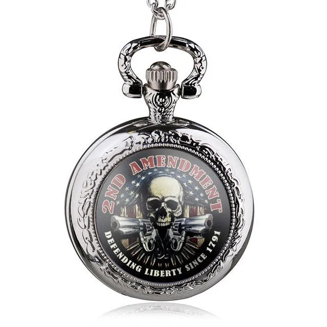 2ND AMENDMENT BRONZE QUARTZ POCKET WATCH WITH NECKLACE CHAIN