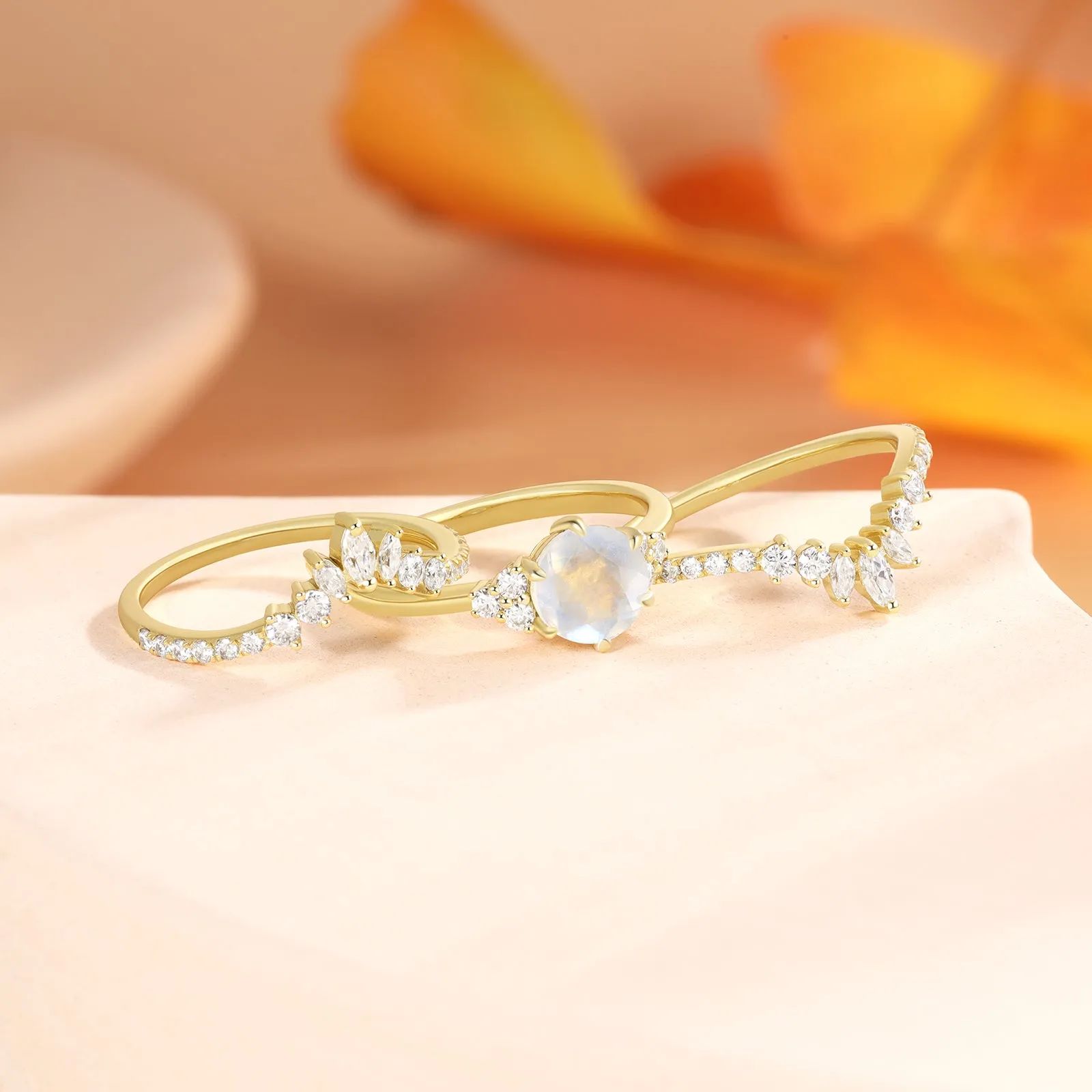 4FunGift® 18K Gold Natural Moonstone Ring