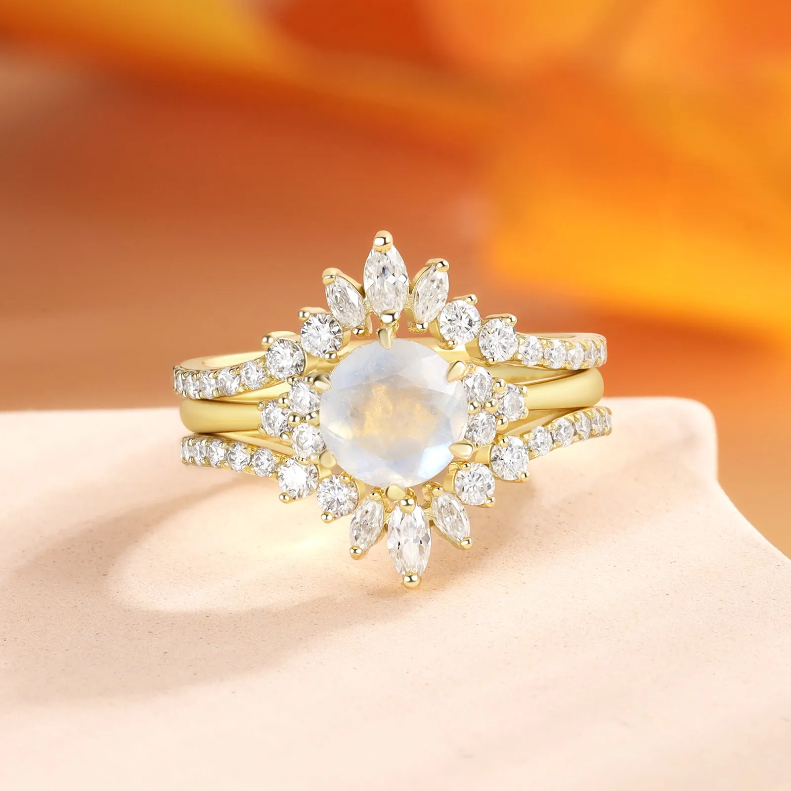 4FunGift® 18K Gold Natural Moonstone Ring