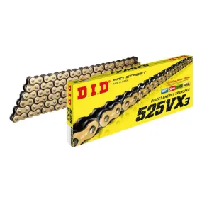 525VX3 x 124ZB ZJ X'Ring Gold solid bush DID chain w/rivet ^ (525VX3124G)