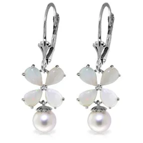 6 Carat 14K Solid White Gold Leverback Earrings Opal Pearl