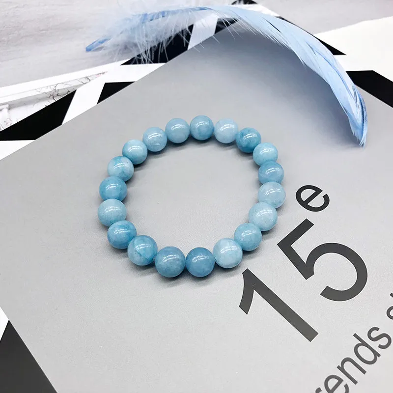 6/8/12mm Natural Aquamarine Gemstone Bead Bracelet