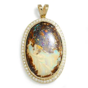 69.10ct Australian Boulder Opal Halo Pendant with Diamonds Yellow Gold