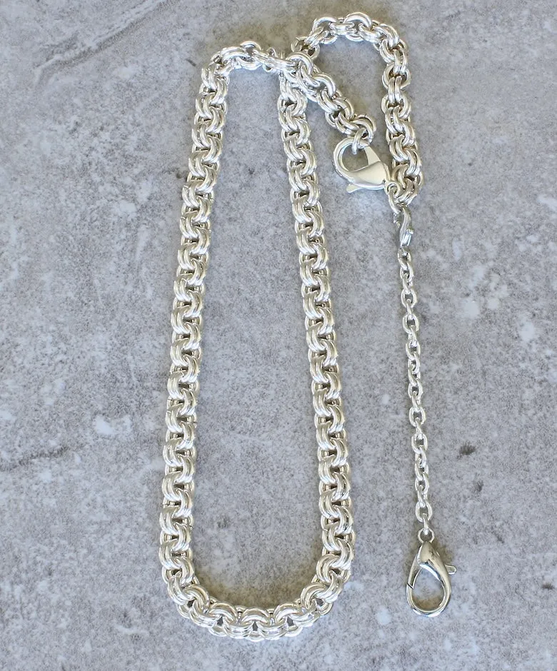 8.2mm Sterling Silver Two-By-Two Link Necklace with a 4-Inch Silver Extension Chain and Lobster Clasp