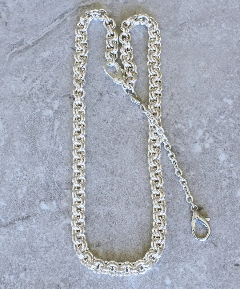 8.2mm Sterling Silver Two-By-Two Link Necklace with a 4-Inch Silver Extension Chain and Lobster Clasp