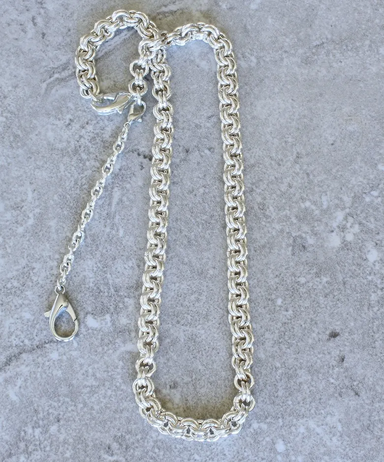 8.2mm Sterling Silver Two-By-Two Link Necklace with a 4-Inch Silver Extension Chain and Lobster Clasp