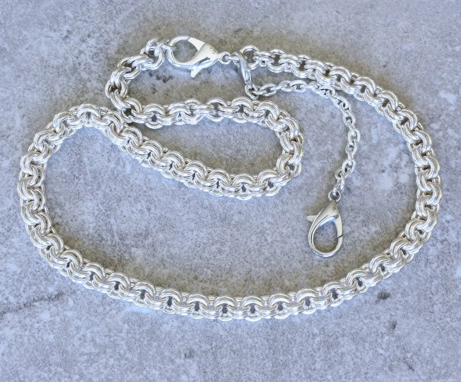 8.2mm Sterling Silver Two-By-Two Link Necklace with a 4-Inch Silver Extension Chain and Lobster Clasp