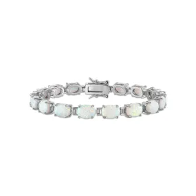 8X6MM Oval Lab Created Opal 7.5-inch Tennis Bracelet in Rhodium Plated Sterling Silver