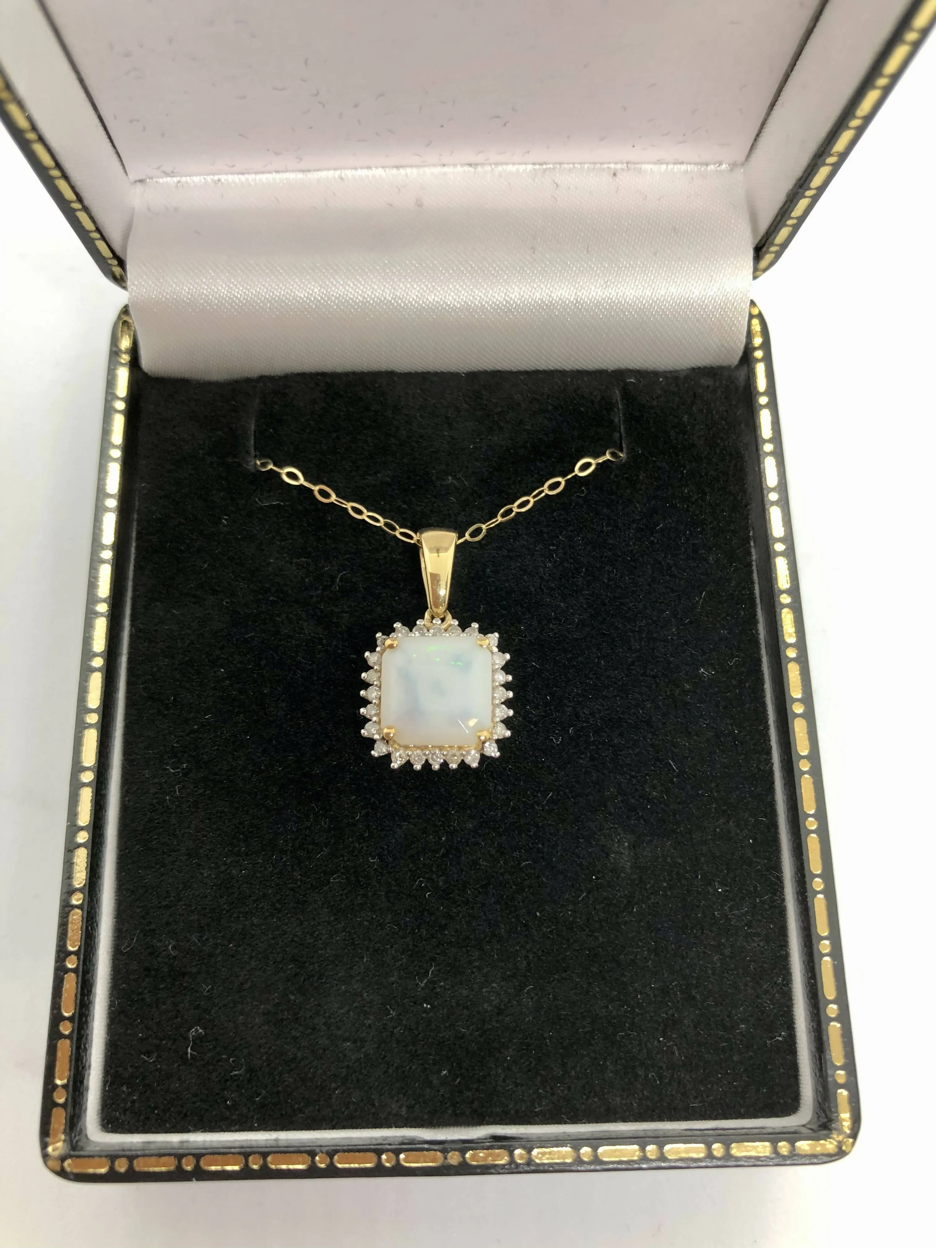 9ct Yellow Gold Australian Fire Opal & Diamond Pendant