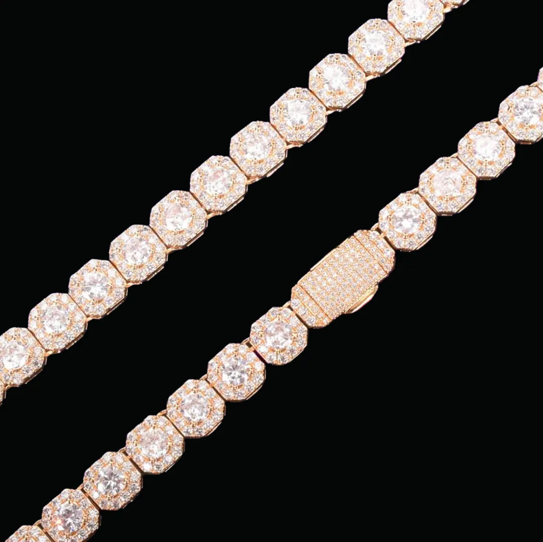 9MM Square Clustered Tennis Iced Out Diamond Necklace Chain