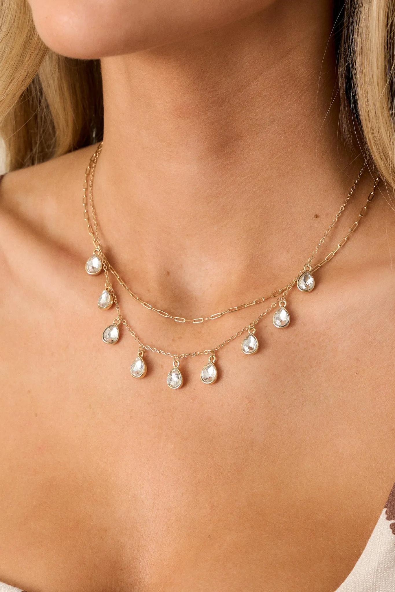 A Path To Follow Gold & Rhinestone Layered Necklace