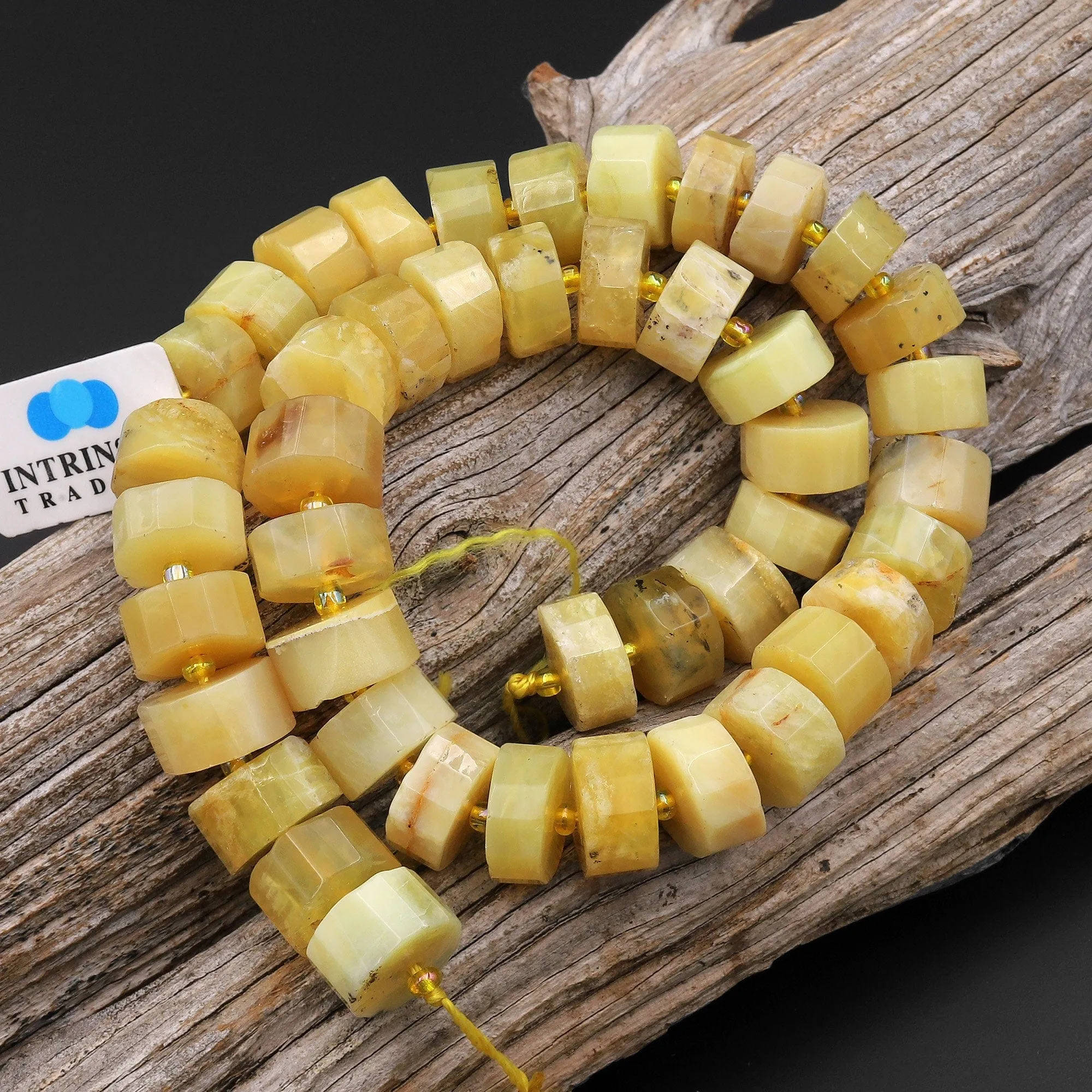 AAA Faceted Natural African Golden Yellow Opal Rondelle Wheel 13mm Beads 15.5" Strand