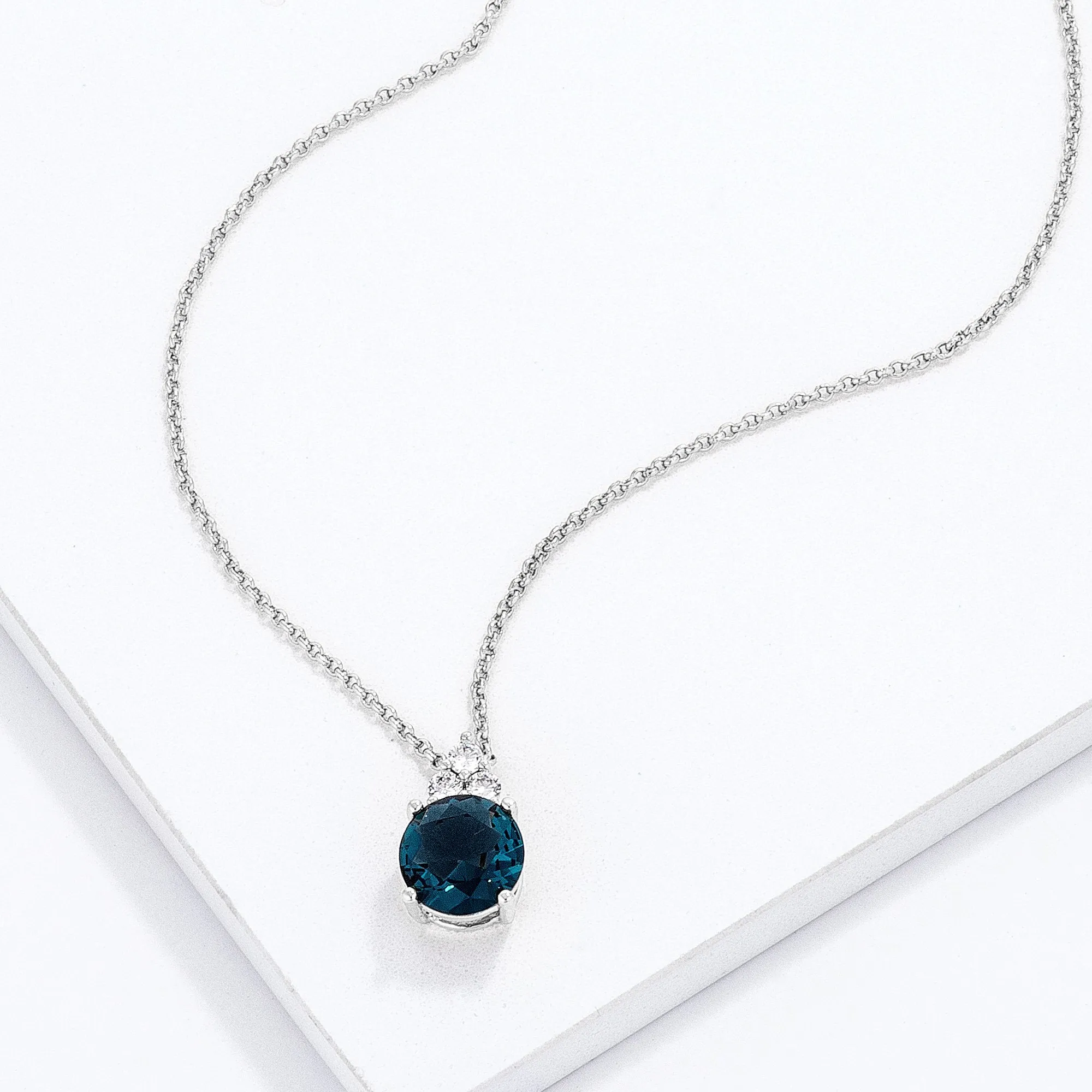 Abigail Blue Green 9mm Round CZ Pendant Necklace | 3.1ct