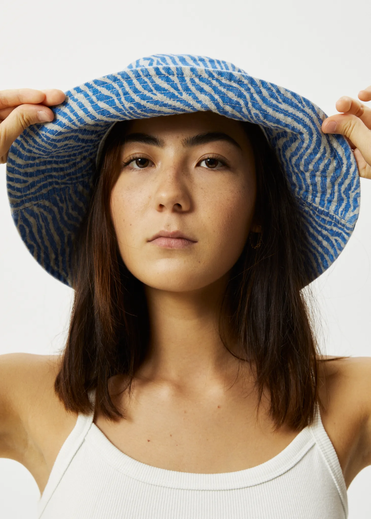 AFENDS Unisex Shadows - Denim Wide Brim Bucket Hat - Arctic