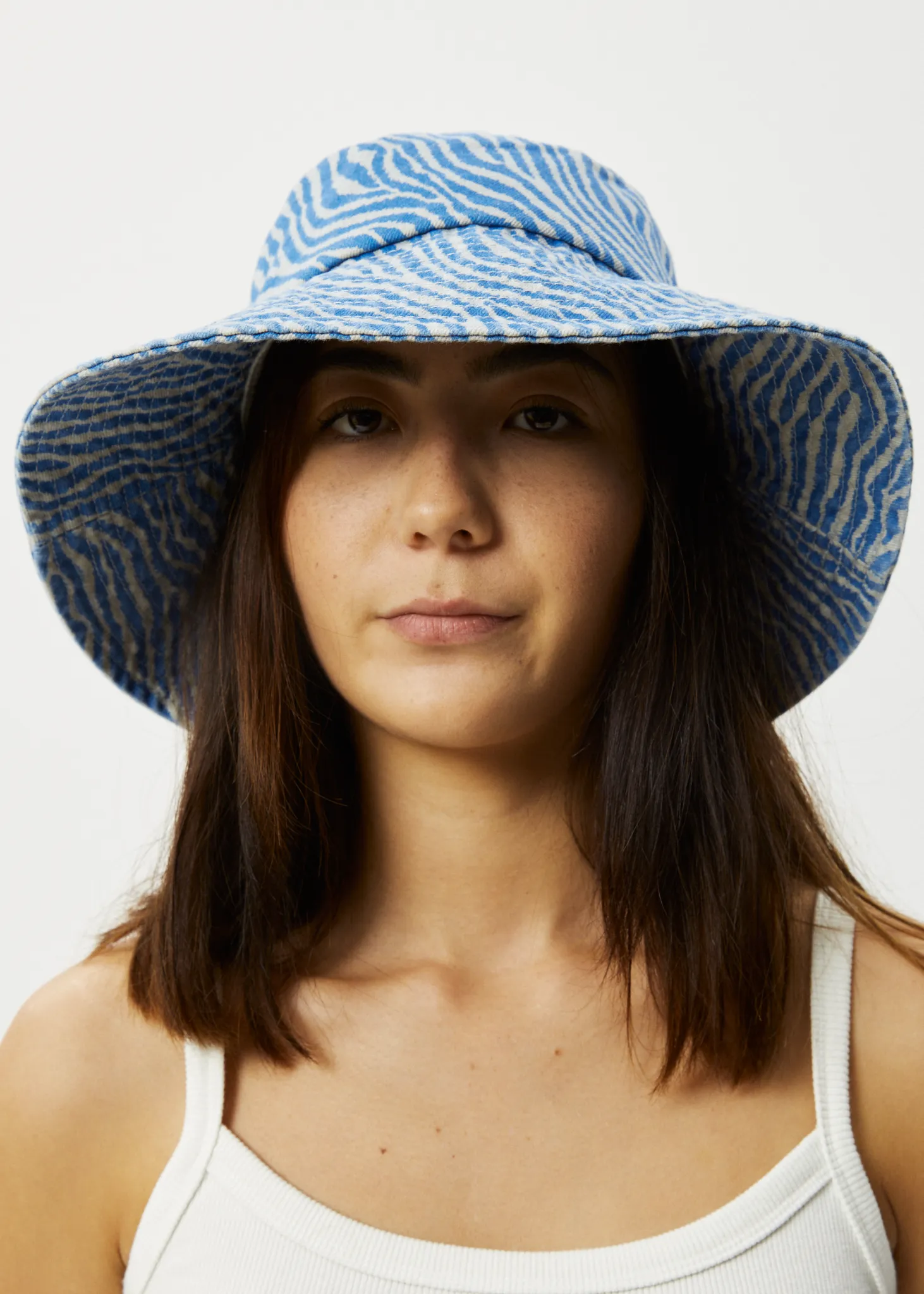 AFENDS Unisex Shadows - Denim Wide Brim Bucket Hat - Arctic