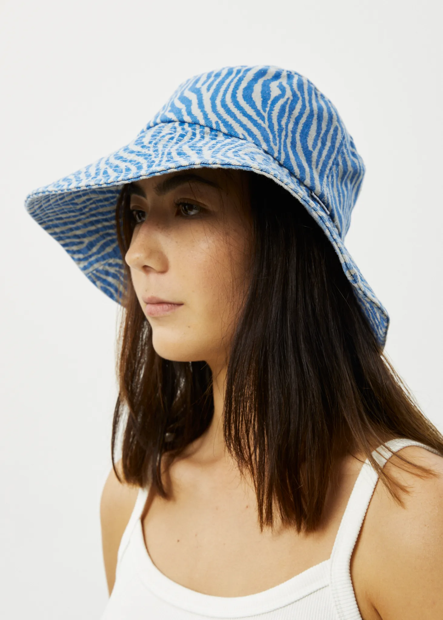 AFENDS Unisex Shadows - Denim Wide Brim Bucket Hat - Arctic