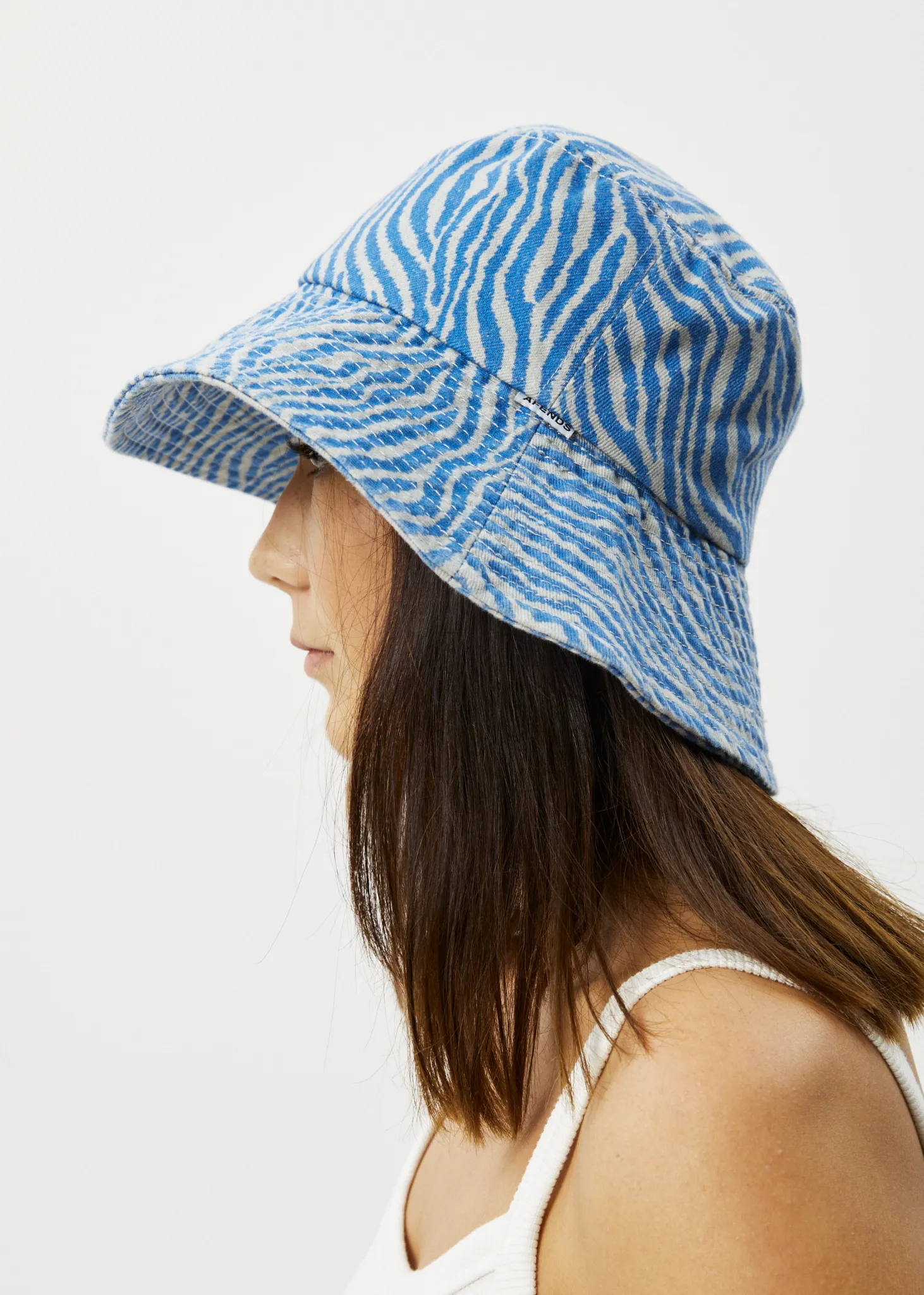 AFENDS Unisex Shadows - Denim Wide Brim Bucket Hat - Arctic