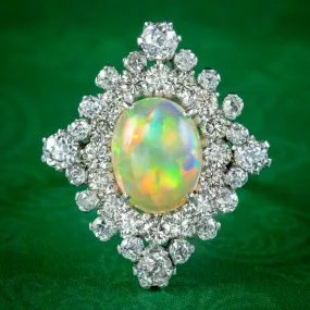 Antique Art Deco Opal Diamond Cluster Ring 3.5ct Opal