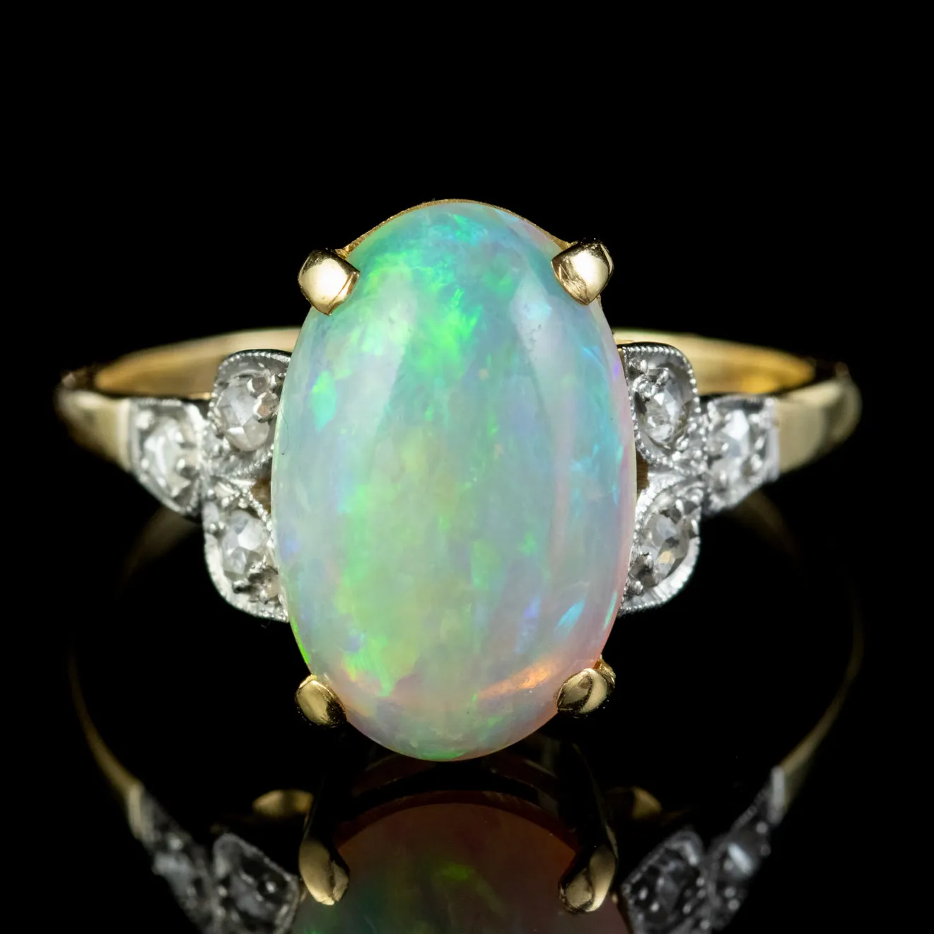 Antique Edwardian Natural Opal Diamond Ring 18ct Gold 5.50ct Opal Circa 1901