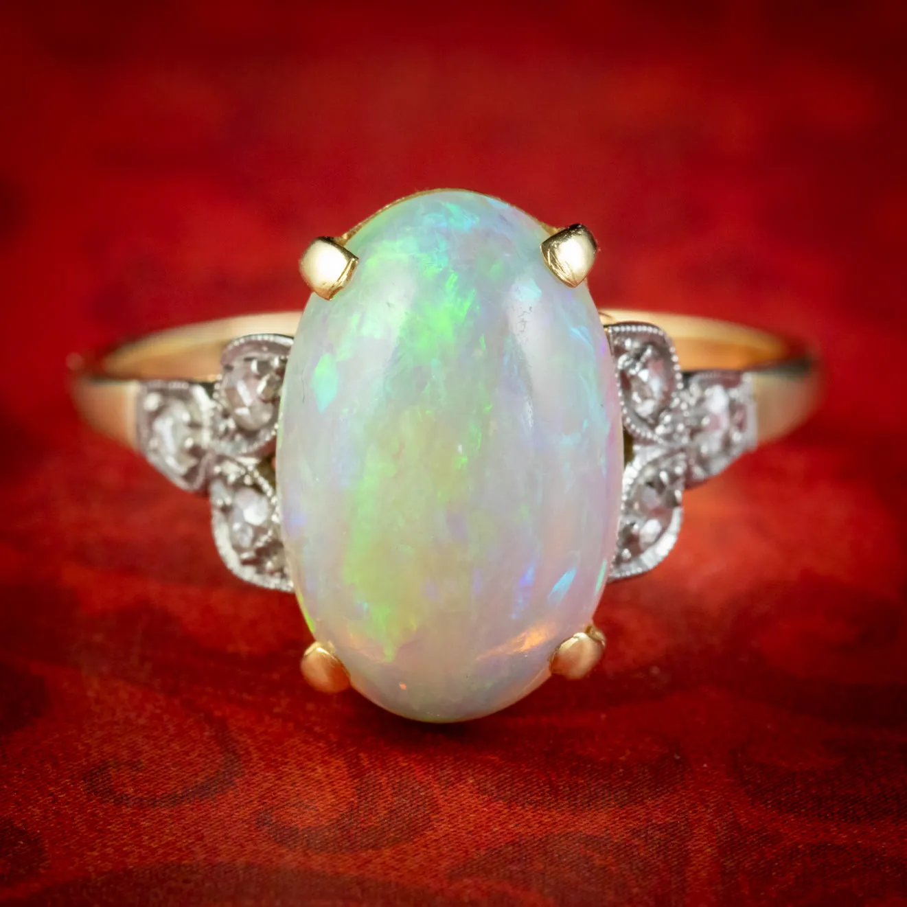 Antique Edwardian Natural Opal Diamond Ring 18ct Gold 5.50ct Opal Circa 1901