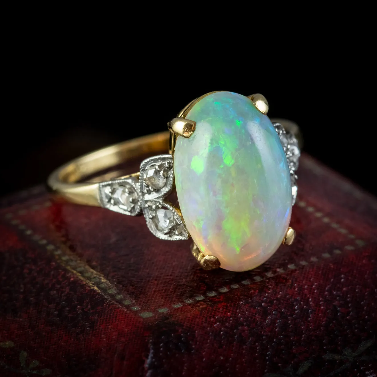 Antique Edwardian Natural Opal Diamond Ring 18ct Gold 5.50ct Opal Circa 1901