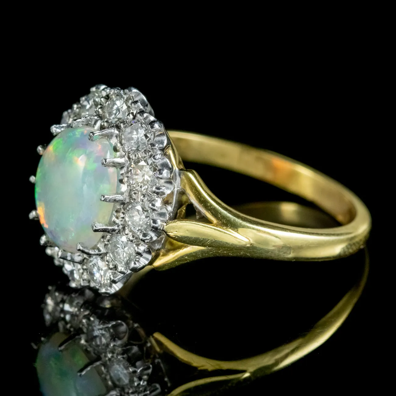 Antique Edwardian Opal Diamond Cluster Ring 2.25ct Opal Circa 1910