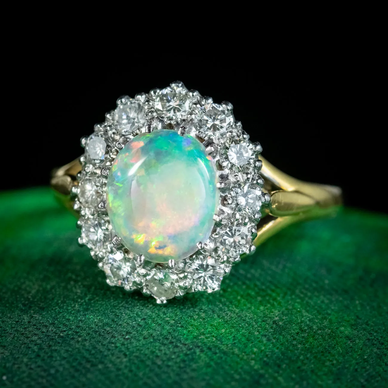 Antique Edwardian Opal Diamond Cluster Ring 2.25ct Opal Circa 1910