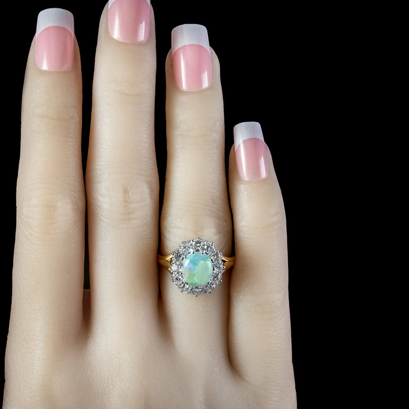 Antique Edwardian Opal Diamond Cluster Ring 2.25ct Opal Circa 1910