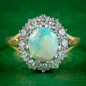 Antique Edwardian Opal Diamond Cluster Ring 2.25ct Opal Circa 1910