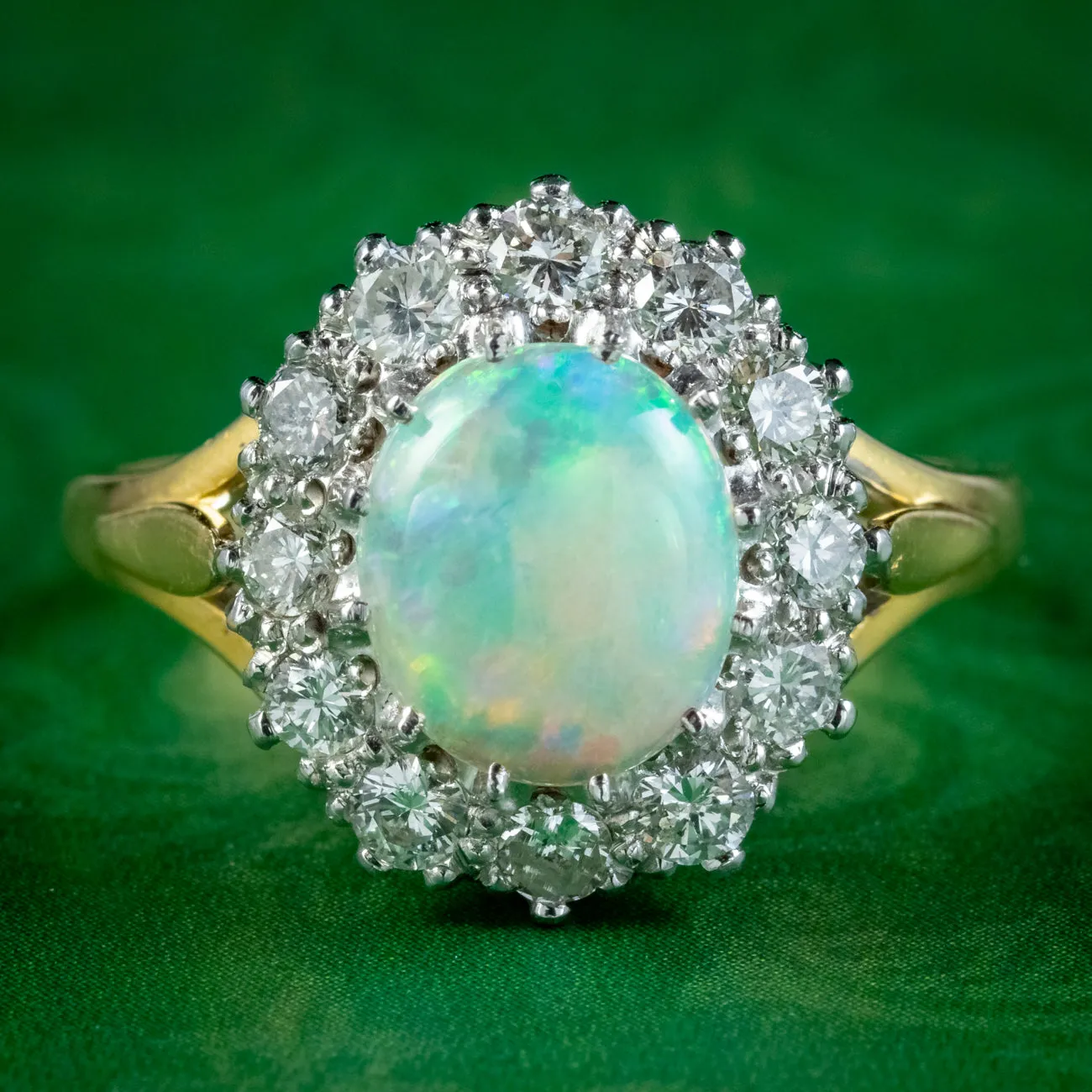 Antique Edwardian Opal Diamond Cluster Ring 2.25ct Opal Circa 1910