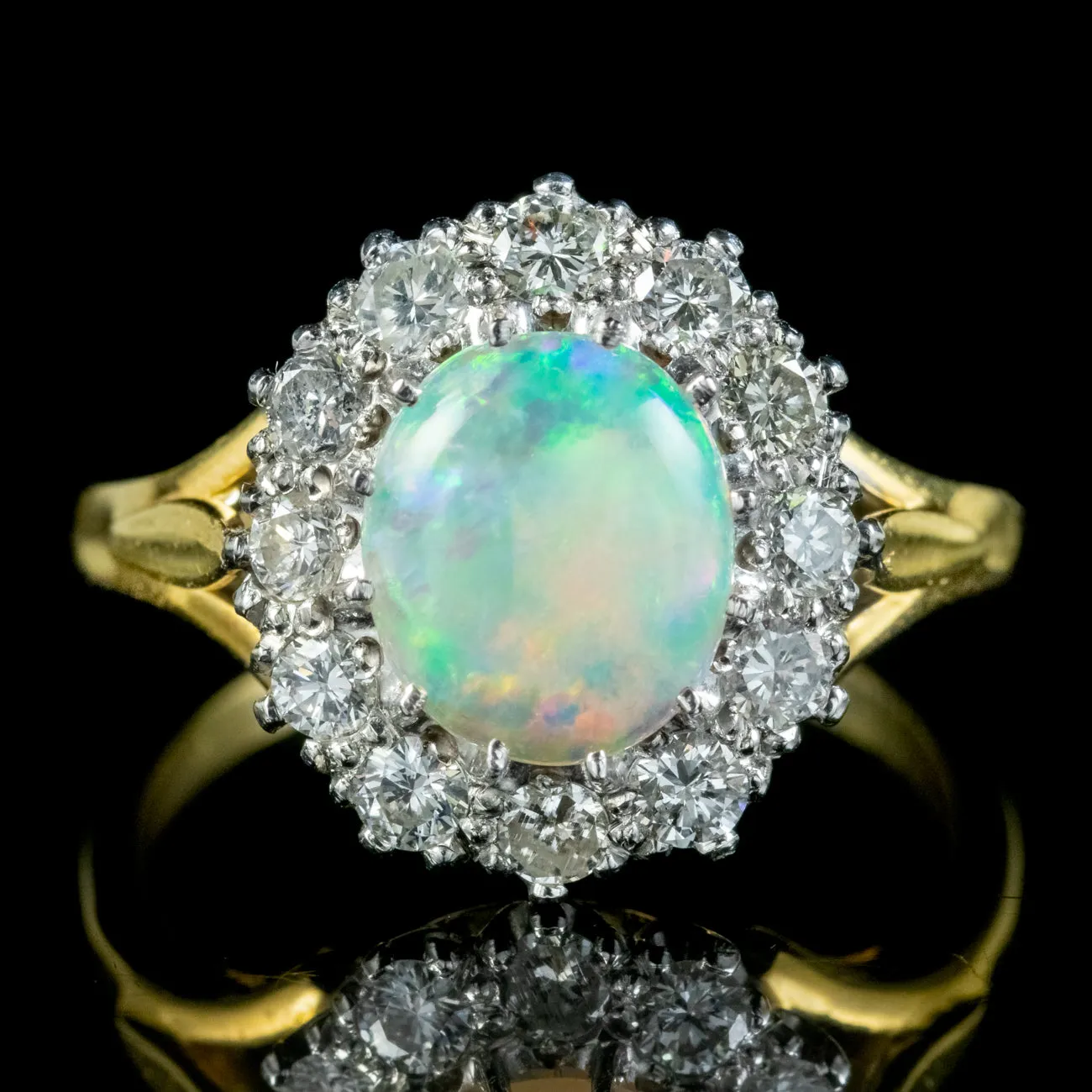 Antique Edwardian Opal Diamond Cluster Ring 2.25ct Opal Circa 1910