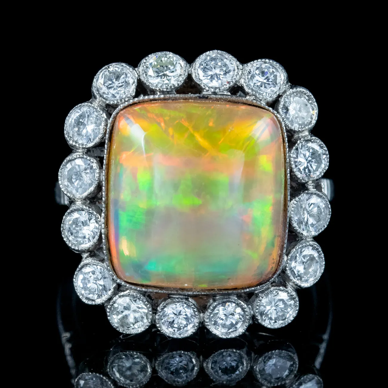 Antique Edwardian Opal Diamond Cluster Ring 8ct Opal