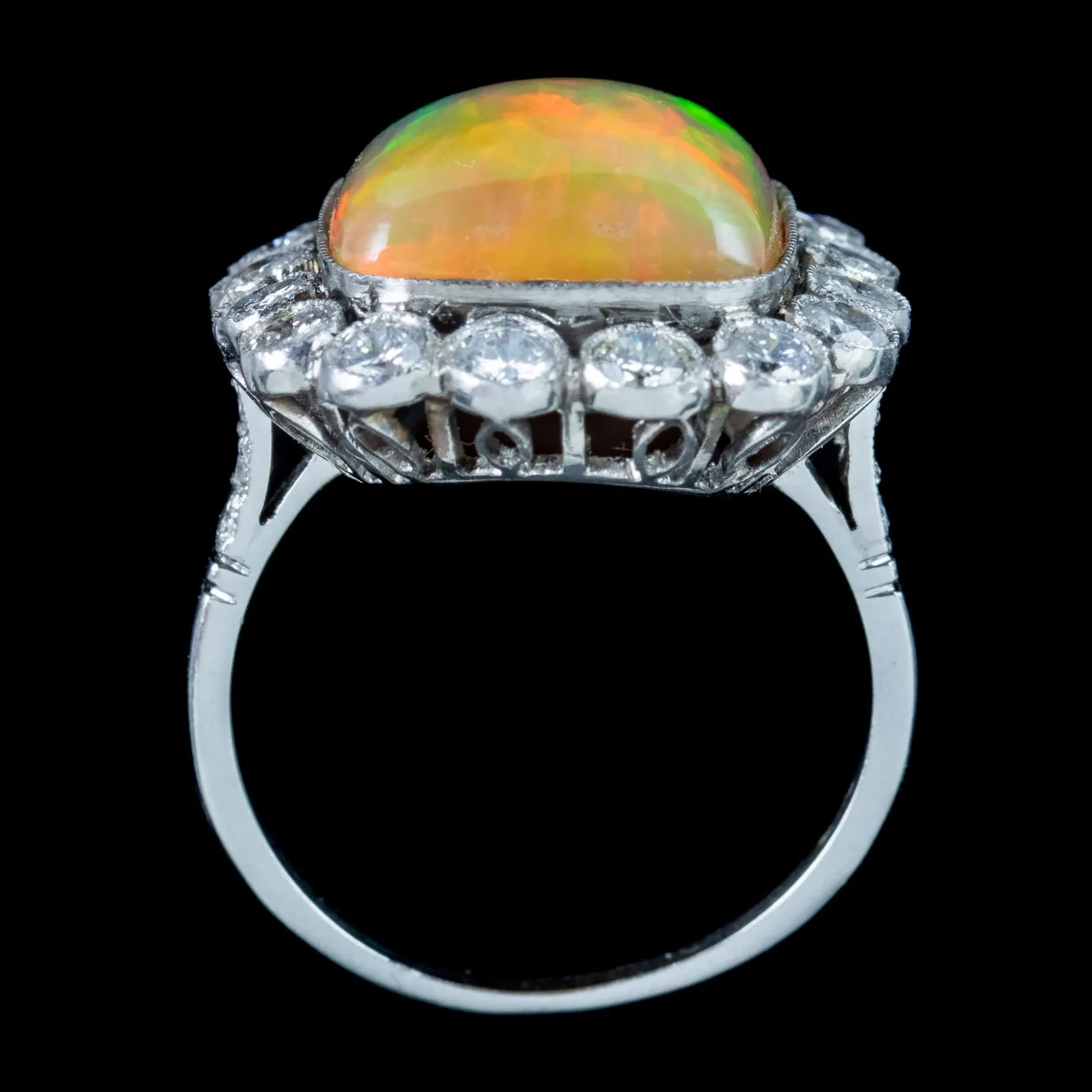 Antique Edwardian Opal Diamond Cluster Ring 8ct Opal