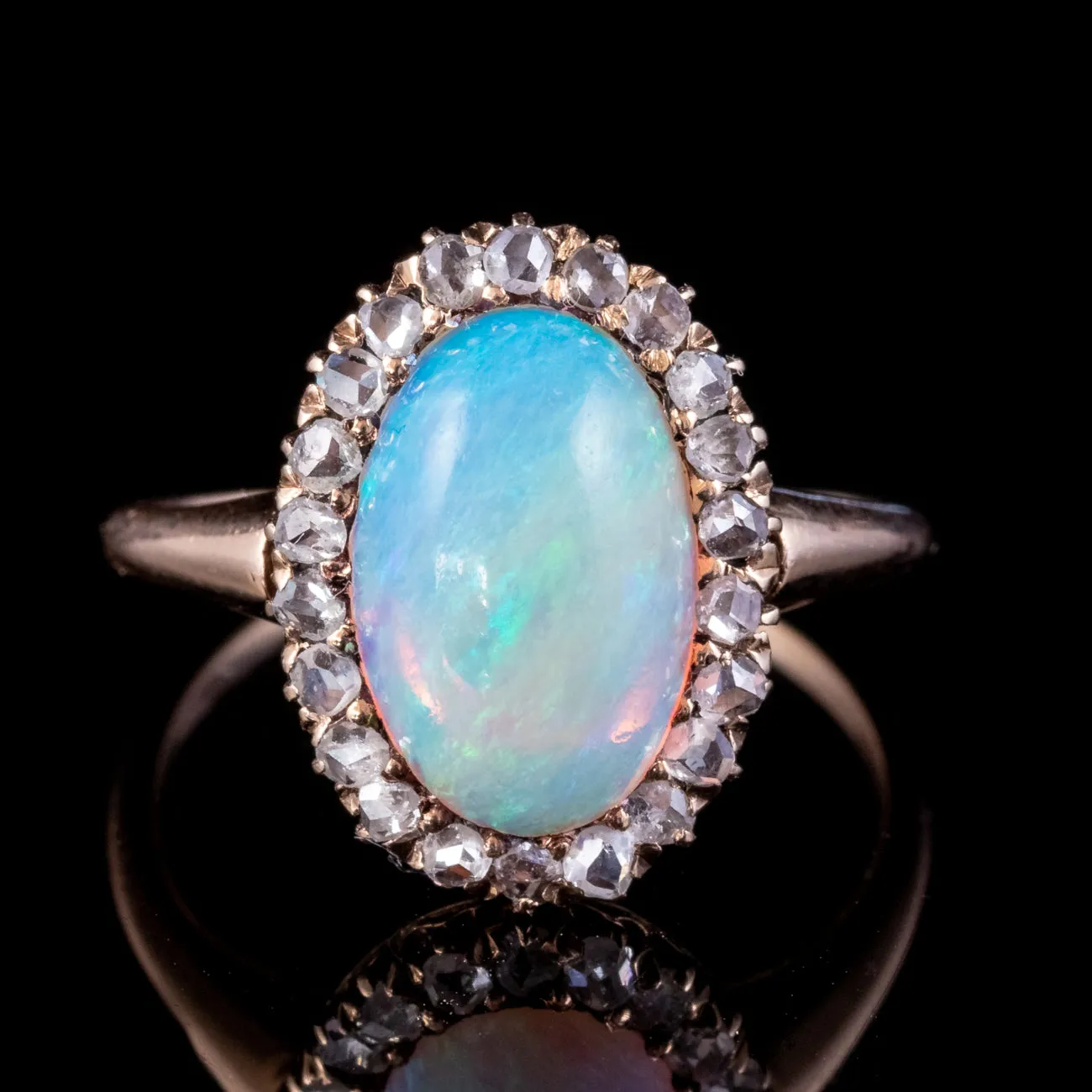 Antique Edwardian Opal Diamond Ring 15ct Gold 3ct Opal Circa 1901