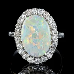 Antique Edwardian Opal Diamond Ring Platinum 7Ct Opal 1.76Ct Of Diamond Circa 1910