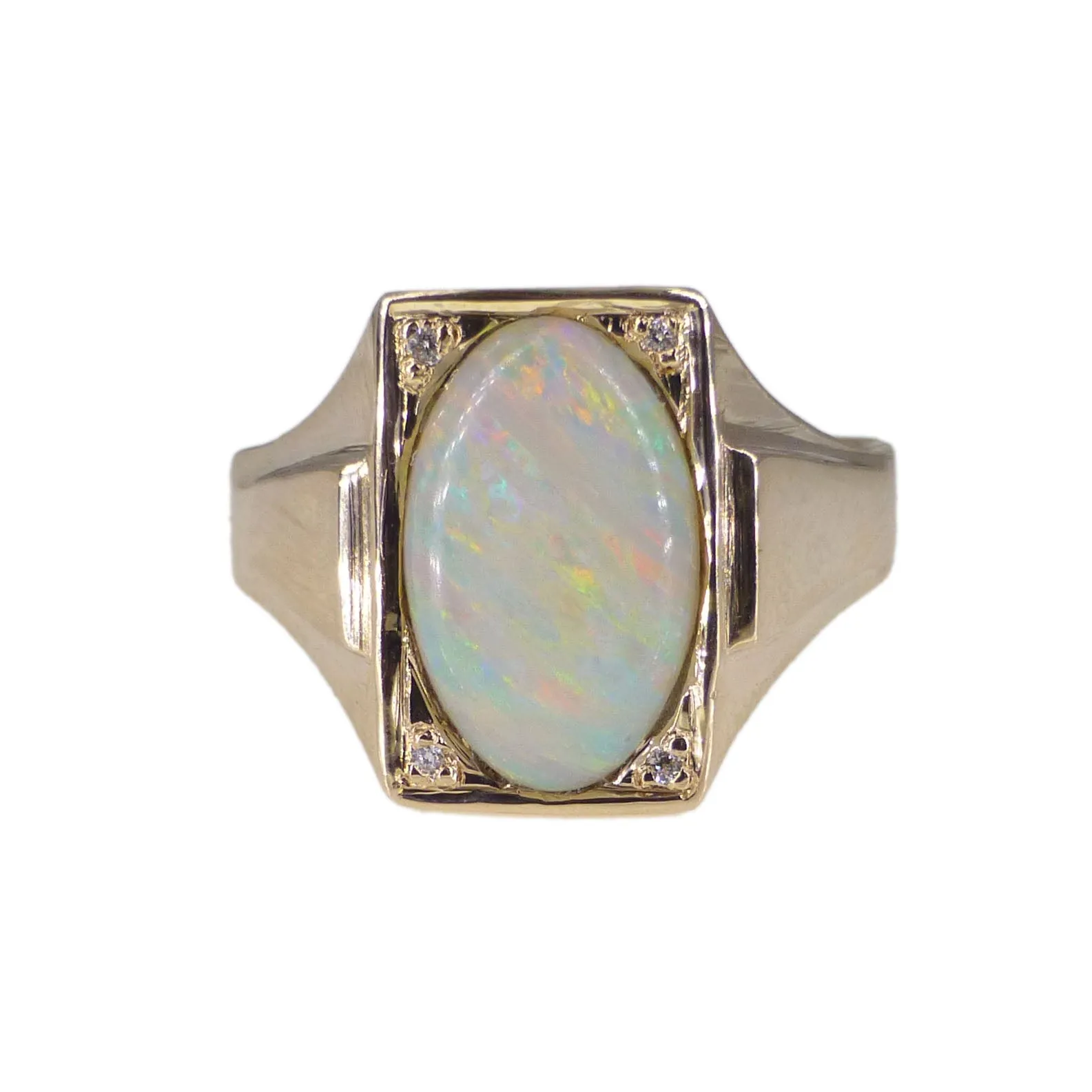 Antique Gold Opal & Diamond Solitaire Ring