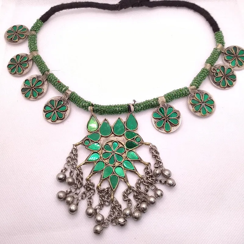 Antique Green Or Red Stones Kuchi Necklace