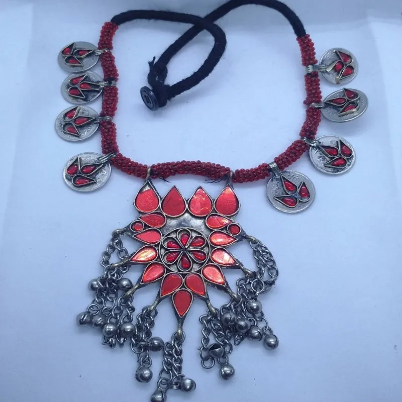 Antique Green Or Red Stones Kuchi Necklace