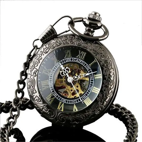 Antique Transparent  Mechanical Copper Pocket Watch