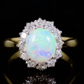 Antique Victorian 2Ct Opal Diamond Ring 18Ct Gold Engagement Ring Circa 1900