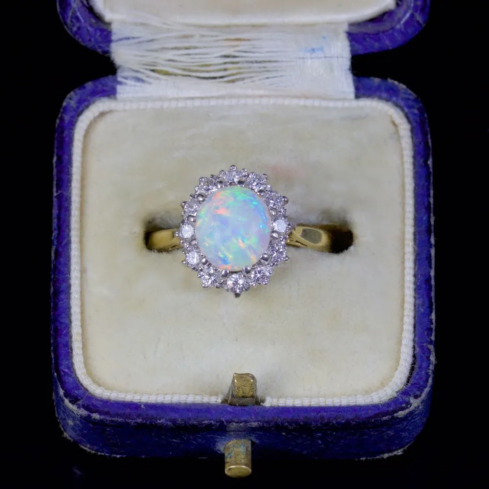 Antique Victorian 2Ct Opal Diamond Ring 18Ct Gold Engagement Ring Circa 1900