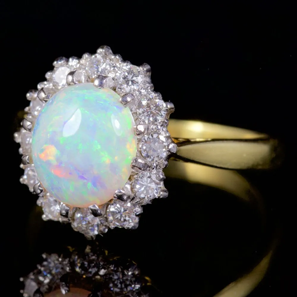 Antique Victorian 2Ct Opal Diamond Ring 18Ct Gold Engagement Ring Circa 1900