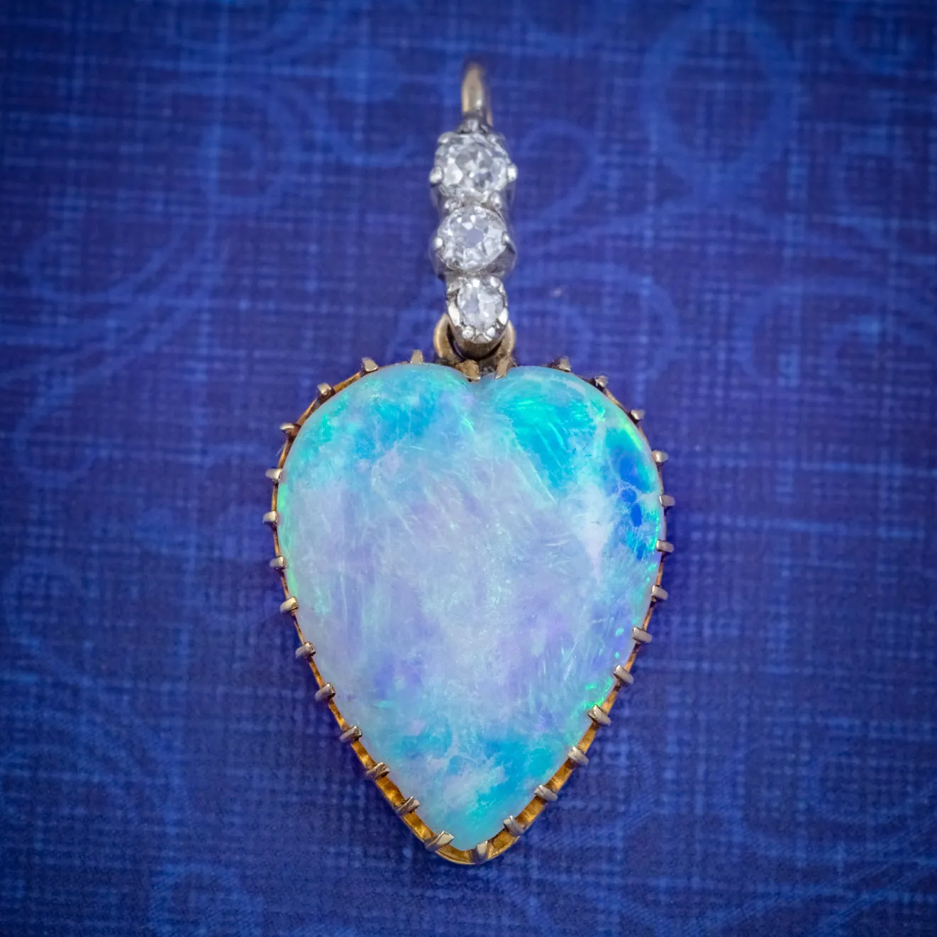 Antique Victorian 8Ct Natural Opal Diamond Heart Pendant Circa 1880