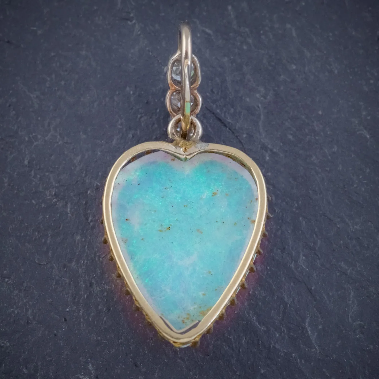 Antique Victorian 8Ct Natural Opal Diamond Heart Pendant Circa 1880