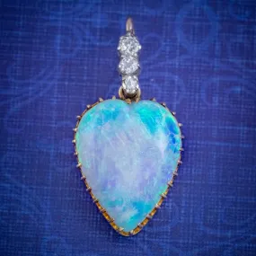 Antique Victorian 8Ct Natural Opal Diamond Heart Pendant Circa 1880