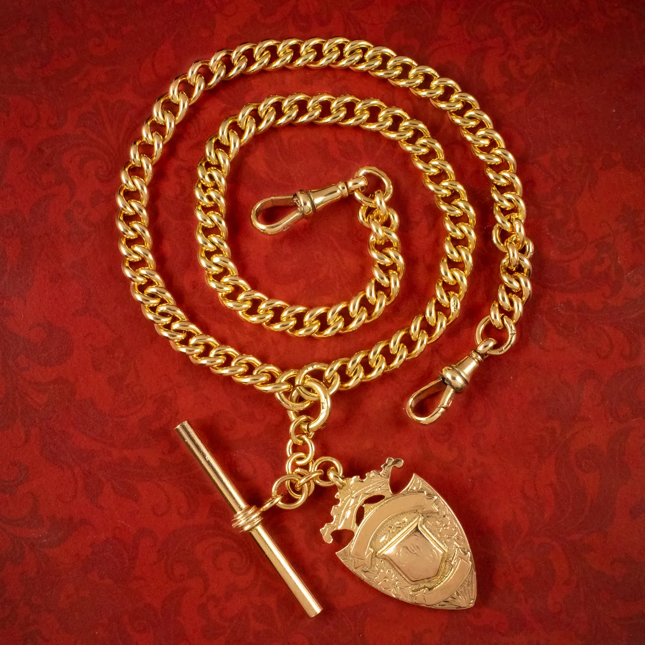 Antique Victorian Albert Chain With Medallion Silver Gold Gilt