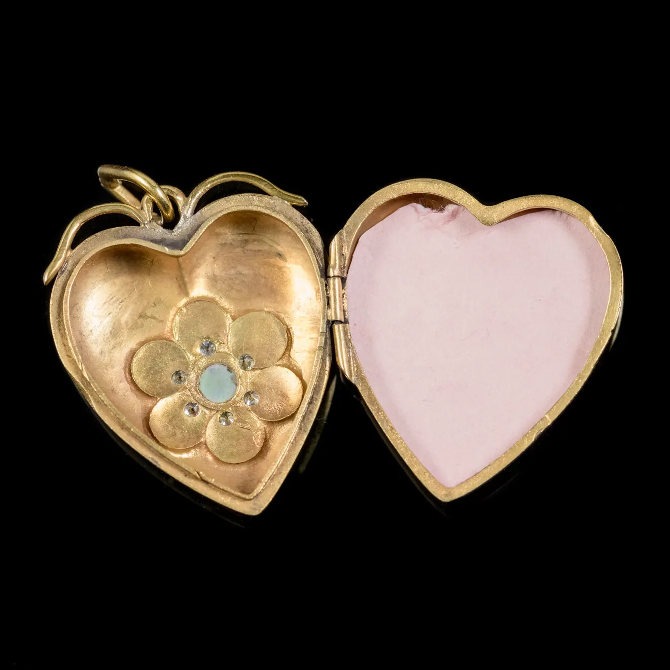 Antique Victorian Diamond Opal Heart Locket 18Ct Gold Circa 1900