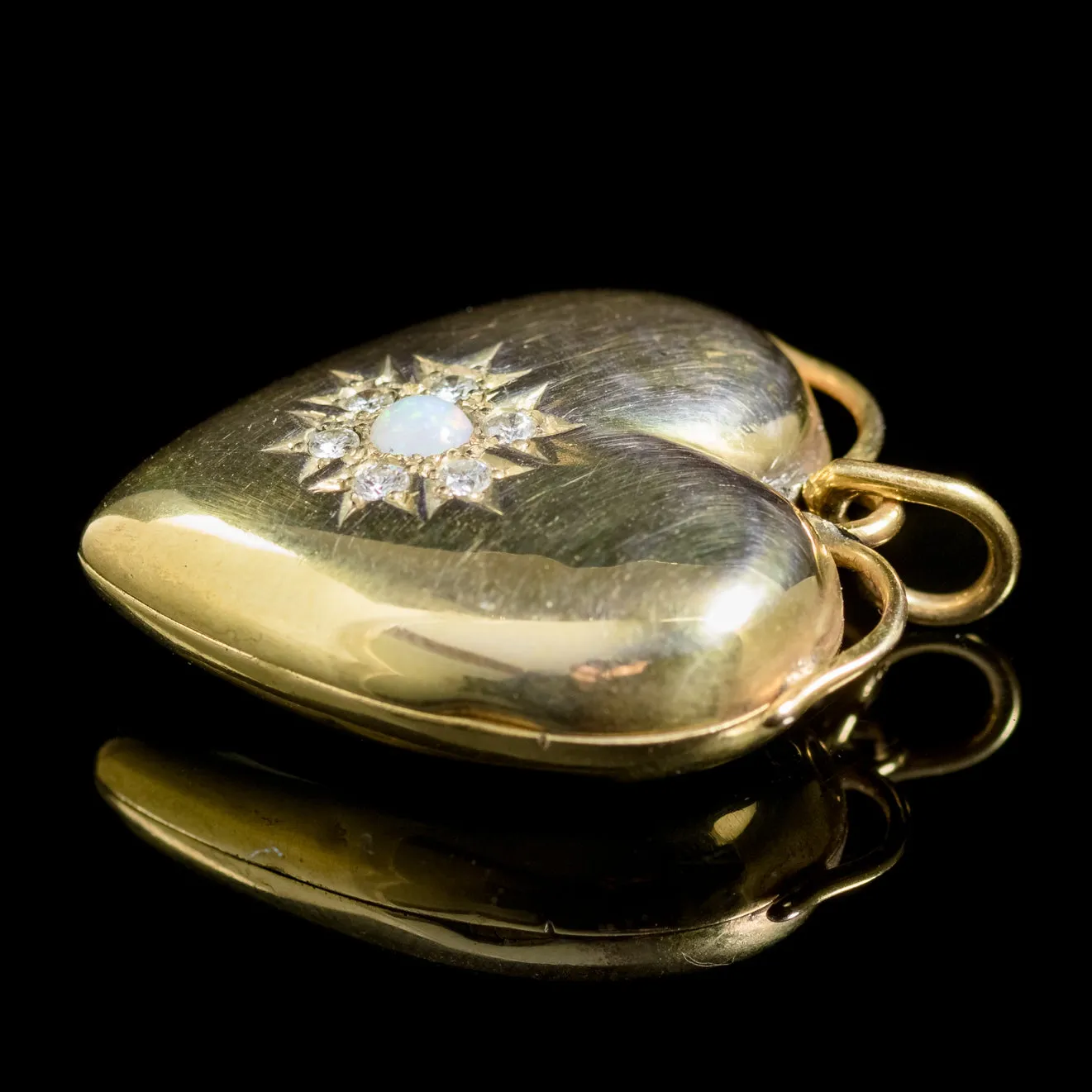 Antique Victorian Diamond Opal Heart Locket 18Ct Gold Circa 1900