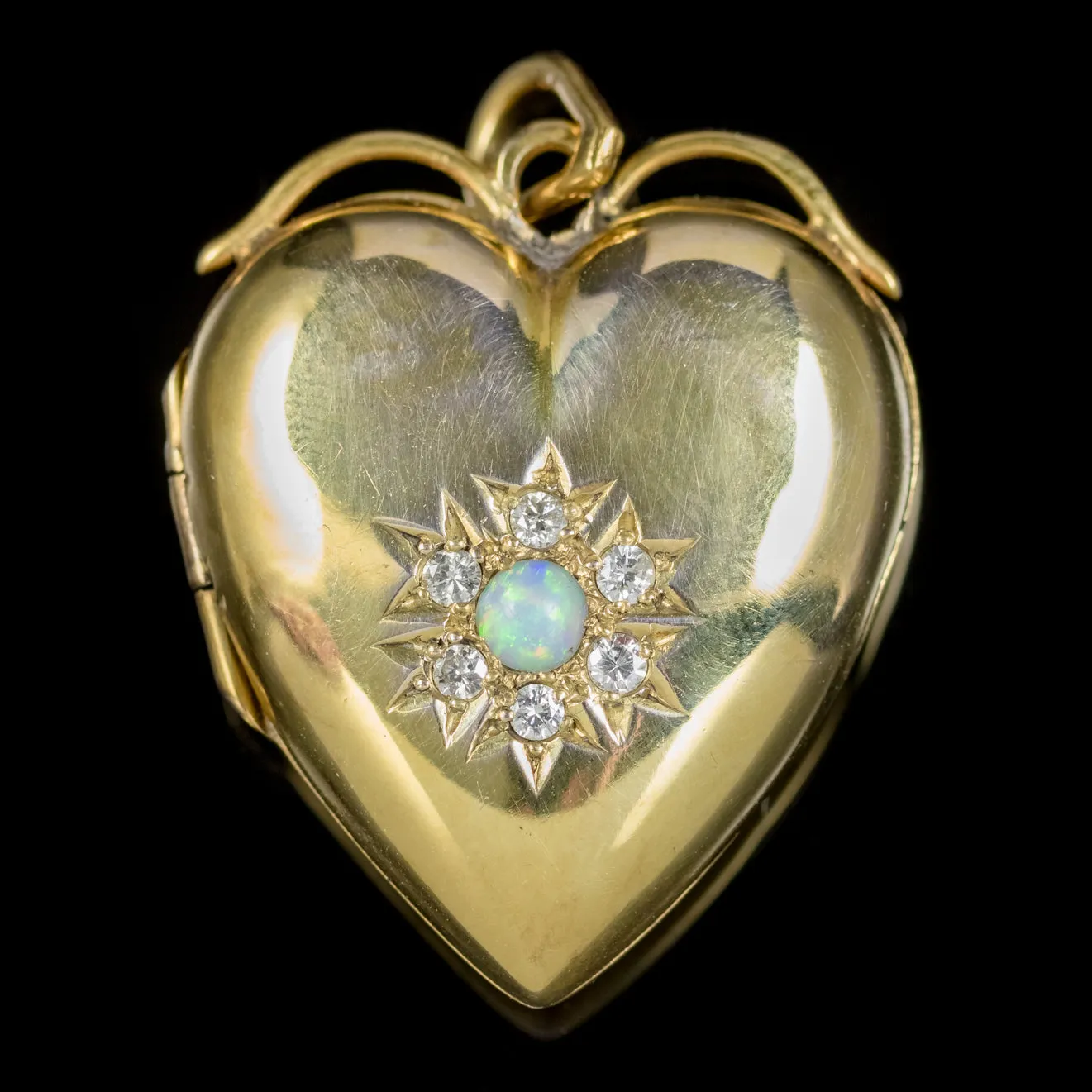 Antique Victorian Diamond Opal Heart Locket 18Ct Gold Circa 1900