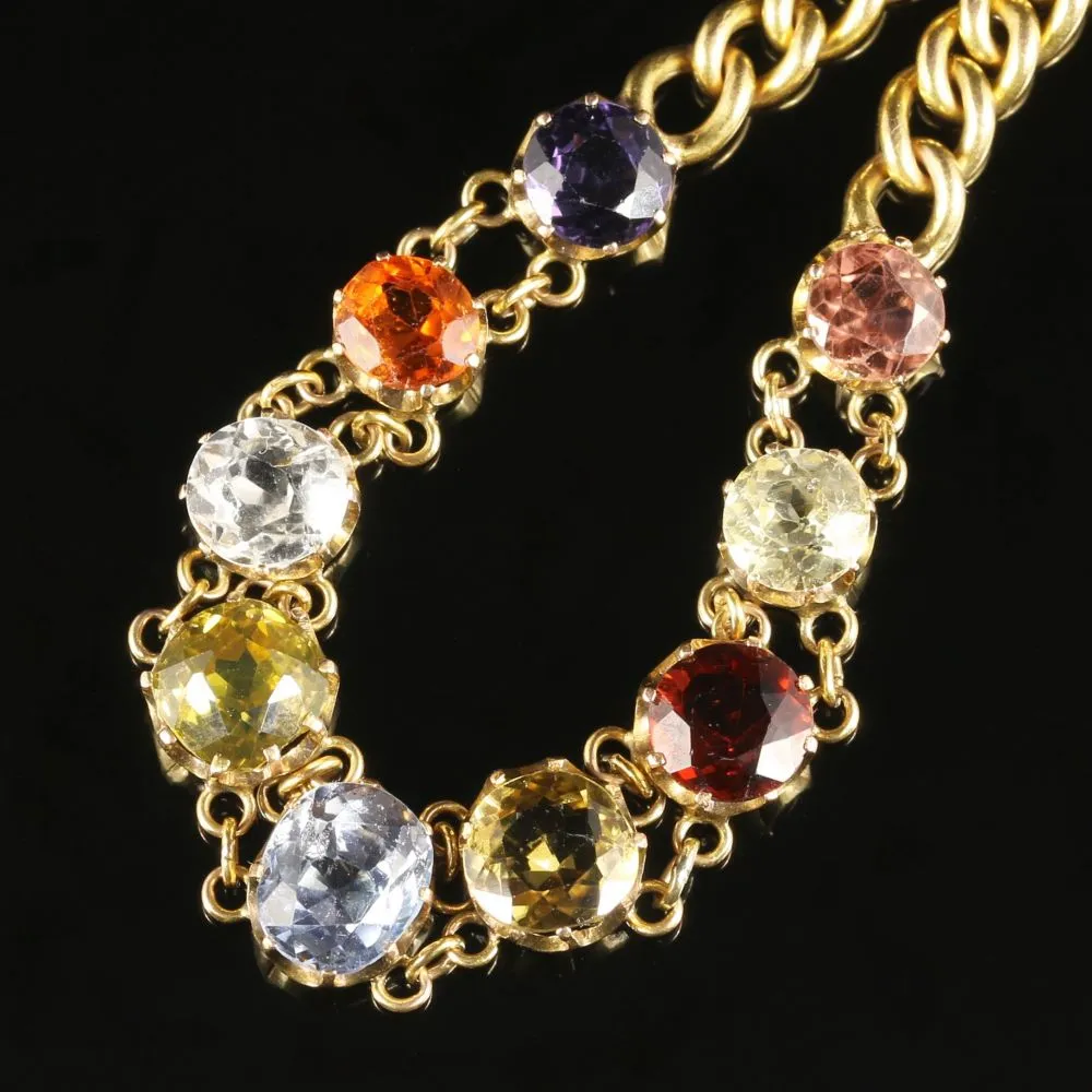 Antique Victorian Gemstone Bracelet 15Ct Gold Circa 1890